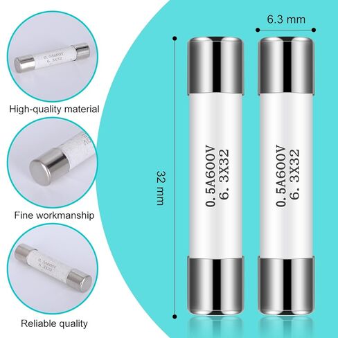 12 Pcs 0.5A 600V Fast Blow Action Multimeter Fuses Ceramic Nickel Plated Brass Fuses Made for DMMs 6.3 x 32 mm in Saudi Arabia