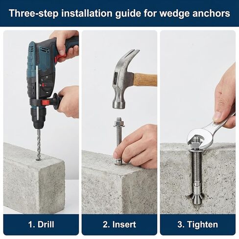 3/8" x 3" inch, 50 Pack of 304 Stainless Steel Wedge Anchors Concrete Fasteners, Concrete Fasteners, Baseplate Hardware, Construction Anchors, Railings Screws in Saudi Arabia