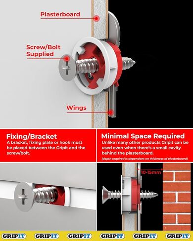 مرساة GRIPIT - باللون الأحمر، يمكن تركيبها وتعليقها حتى 162 رطلاً أو 74 كجم، نوع برغي فيليبس، قطر المسمار 5 (1/8 بوصة)، طول المسمار 1.2 بوصة (30 مم)، 25 مرساة + 25 براغي in Kuwait