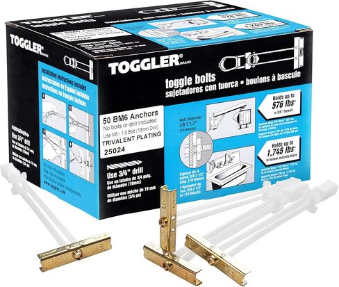 TOGGLER SNAPTOGGLE BM6 Toggle Anchor, Zync Alloy, Made in US, 3/8" to 3-5/8" Grip Range, For M6 (6mm) Fastener Size (Pack of 50) in Saudi Arabia