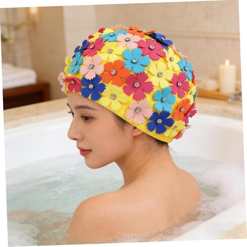 Toyvian Ladies Flower Swimming Cap, Simulation Floral Petal Swim Hat for Women, Rhinestone Bathing Hat for Pool Beach Spa in Saudi Arabia