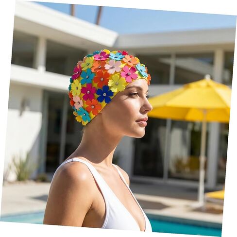 Toyvian Ladies Flower Swimming Cap, Simulation Floral Petal Swim Hat for Women, Rhinestone Bathing Hat for Pool Beach Spa in Saudi Arabia
