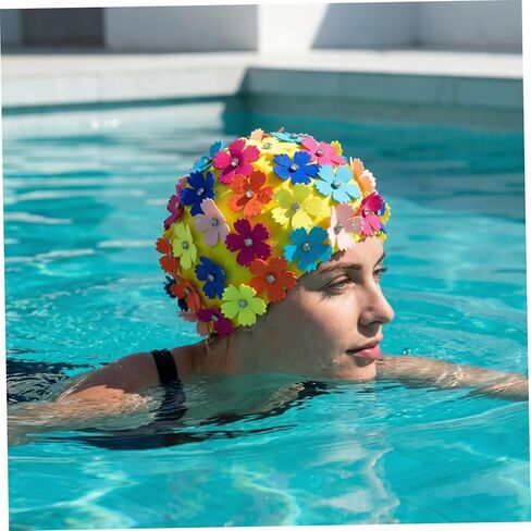 Toyvian Ladies Flower Swimming Cap, Simulation Floral Petal Swim Hat for Women, Rhinestone Bathing Hat for Pool Beach Spa in Saudi Arabia