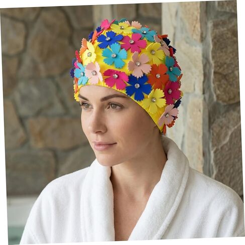 Toyvian Ladies Flower Swimming Cap, Simulation Floral Petal Swim Hat for Women, Rhinestone Bathing Hat for Pool Beach Spa in Saudi Arabia