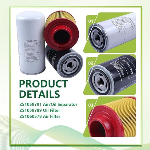 Filter Kit Compatible with ZS1059791 KAYIQIN Air/Oil Separator + ZS1059789 Oil Filter + ZS1060578 Air Filter Air Compressor Replacement Parts in Kuwait
