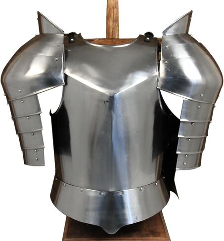 Armory Replicas™ - مجموعة درع حصان القرون الوسطى المصنعة يدويًا - درع صدري فولاذي لحماية كتف المحارب باللون الفضي in Saudi Arabia