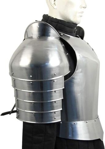 Armory Replicas™ - مجموعة درع حصان القرون الوسطى المصنعة يدويًا - درع صدري فولاذي لحماية كتف المحارب باللون الفضي in Saudi Arabia