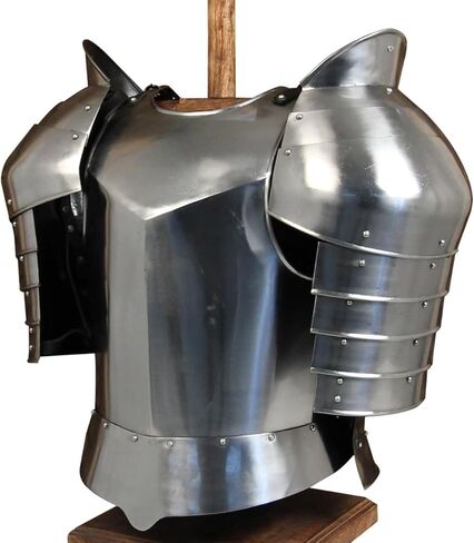 Armory Replicas™ - مجموعة درع حصان القرون الوسطى المصنعة يدويًا - درع صدري فولاذي لحماية كتف المحارب باللون الفضي in Saudi Arabia