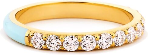 STORYJEWELLERY Stackable Rings for Women, Wedding Bands for Women, Enamel Ring, Blue Ring, 18K Gold Plated Cubic Zirconia Rings, Gifts for Her in Saudi Arabia