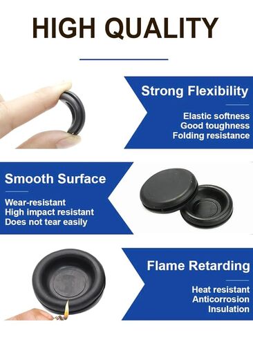 125Pcs Rubber Grommet Kit, 7 Sizes Closed(9/32" 11/32" 15/32" 5/8" 25/32" 7/8" 1") & 11 Sizes Hollow Firewall Hole Plug Rubber Grommets for Home Improvement Cord Pipe Wire Organization(Black) in Saudi Arabia