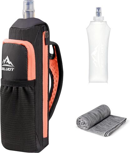 زجاجة مياه محمولة من Zelvot، زجاجة مياه للجري سعة 17 أونصة مع منشفة رياضية وحامل هاتف، قارورة ناعمة محمولة باليد خالية من BPA مع حزمة ترطيب قابلة للتعديل للعدائين (وردي) in Kuwait