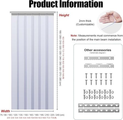 Industrial PVC Strip Curtain Door Kit - Clear Vinyl Insulating Doorway Curtain with Hardware, 41.34x106.3in for Warehouse & Garage, Thermal Protection, Easy Installation in Kuwait