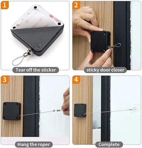 Upgraded Punch-Free Screen Door Closer, Sliding Auto with Steel Drawstring for Bathroom, Bedroom(White 1pcs) in Saudi Arabia