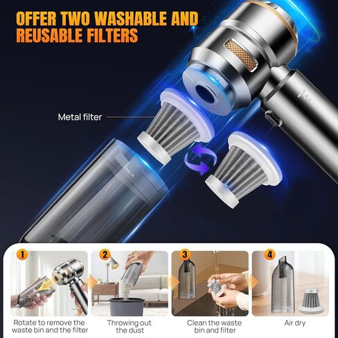 Car vacuum cleaner original filter set, 2 steel filters Compatible only with Saker, Yomile, NVKHG, WINWEND, IYOFINE, houscly, Piwosa models ST-6655/6653/6659/6664/6691/6663 Plus, HL-122, HL-107 in Saudi Arabia