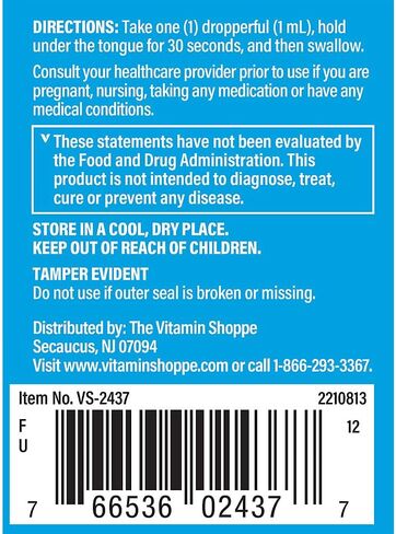 The Vitamin Shoppe Liquid B12 Methylcobalamin 1000 MCG - Energy Production | Raspberry Flavor Drops | 2 oz | Fast Absorption in Saudi Arabia