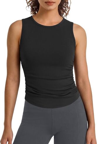G4Free BareFeel Workout Yoga Tank Tops Ruched Sleeveless Athletic Tanks High Neck Pilates Top in Saudi Arabia
