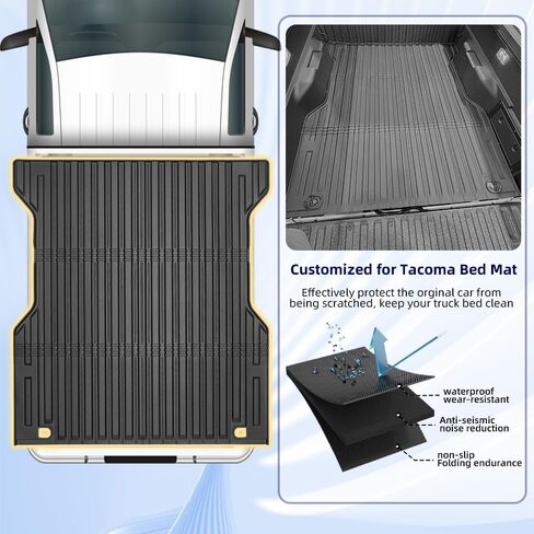 سجادات أرضية مناسبة لجميع الأحوال الجوية لعام 2024 2025 Toyota Tacoma Accessories مزدوجة الكابينة الأمامية والخلفية صفين، ناقل حركة أوتوماتيكي (ليس للهجين) - سجادات صندوق السيارة TPE مقاس مخصص لأرضية سيارة تاكوما، أسود in Kuwait