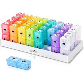 منظم حبوب الدواء الشهري من فوليكون مرتين في اليوم، صندوق حبوب الدواء 30 يومًا صباحًا ومساءً مع 32 علبة كبيرة قابلة للإزالة، تخزين الأدوية والفيتامينات للسفر والمنزل (قوس قزح أبيض) in Kuwait