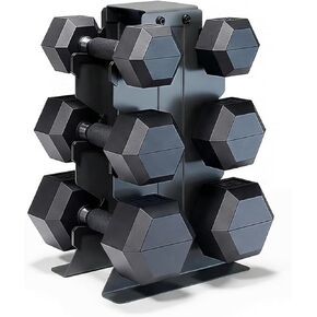 CAP Barbell Rubber Coated Hex Dumbbell Set with Vertical Rack | 100-300 lbs Free Weights Dumbbells Set for Home Gym | Multiple Options in Saudi Arabia