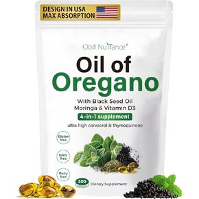 زيت كبسولات الأوريجانو ، زيت عضوي 4 في 1 من أوريجانو مع زيت البذور الأسود ، مورينغا وفيتامين D3 لدعم المناعة ، كارفكرول وثيموكينون ، غير المعدلة وراثيا ، 300 ناعمة-150 يوما إمداد in Kuwait