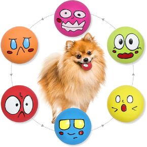 Squeaky Dog Toys Latex Dog Balls for Small Medium Teething Puppy, Durable Cute Face Chewing Pet Dog Toys (12Pcs，6 Facial Designs in Kuwait