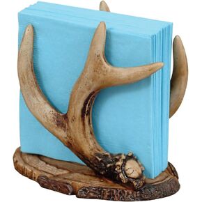 حامل مناديل قرن الوعل من BLACK FOREST DECOR - حامل بوليريسين على طراز كابينة ريفية - 6 بوصة × 6 بوصة × 4 بوصة in Kuwait