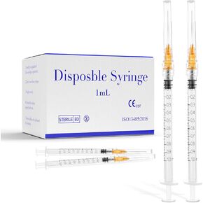 20 Pack 1ml Syringes 25G 1 Inch Lab Disposable Individually Sealed Packed, Luer Lock Syringes for Industrial Scientific Labs, Liquids Measuring and Dispensing in Kuwait