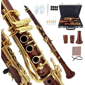 Vetimobato Bb Clarinet 17 Keys 6 Rings Ebonite Body for Beginner & Professional with 2 Replaceable Barrels, Case, Mouthpiece, Reeds, Cork Grease, Gloves & Swab Cleaning Kit (Ebonite Bb) in Kuwait