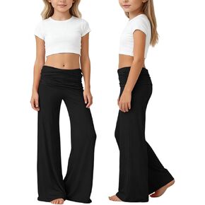 سراويل يوجا للفتيات ذات قصة واسعة وقابلة للطي ومتوهجة رياضية بخصر عالٍ وأسفل الجرس ملابس عصرية للمراهقين ملابس للأطفال in Kuwait