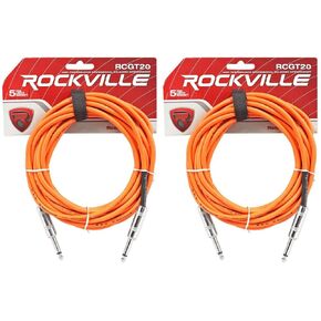 Rockville RCGT20O 20 قدم 1/4 بوصة TS إلى 1/4 بوصة TS كابل أداة الجيتار، نحاس OFC، مقابس مطلية بالنيكل، للاستوديو والحفارات الحية والإعدادات المنزلية، قطعتان in Kuwait