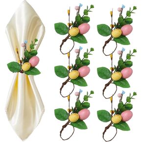 Easter Napkin Ring Set of 6, Easter Egg Floral Leaf Rustic Eucalyptus Rattan Napkin Ring Holder Farmhouse Spring Table Decorations for Family Dining Banquet Wedding Easter Holiday Table Decor in Saudi Arabia