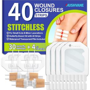 40 Pack Butterfly Bandages for Wound Closure, Wound Closure Kit, Stitchless Skin Closure Strips, Alternative to Stitches for Cuts & Lacerations with PU Film, Nonwoven & Transparent Dressing in Saudi Arabia