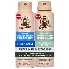 Dr. Squatch Spray Natural Men’s Deodorant – Quick Dry Deodorant Men, Aluminum Free, Dermatologist-Tested – Created for all Skin Types – Fresh Falls + Rainforest Rapids, 4oz (2-Pack) in Kuwait