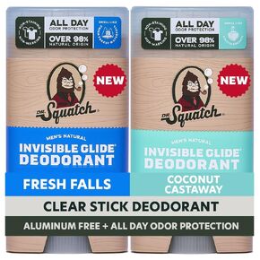 Dr. Squatch Invisible Glide Natural Men’s Deodorant – Smooth Glide, No Stains – Aluminum Free Deodorant Men – Safe for Sensitive Skin – Pine Tar + Birchwood Breeze, 2.65oz (2-Pack) in Kuwait