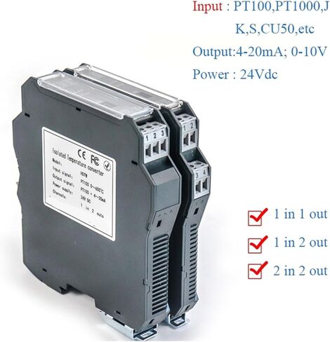 18-30V DC 1 in 2 Out PT100 Input PT100*2 Output Temperature Isolator Transmitter Signal Splitter PT1000-50-300C Pt100-200-850C Cu50-50-150C(0-5V_CU50) in Saudi Arabia