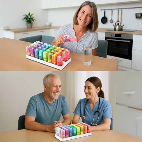 منظم حبوب الدواء الشهري من فوليكون مرتين في اليوم، صندوق حبوب الدواء 30 يومًا صباحًا ومساءً مع 32 علبة كبيرة قابلة للإزالة، تخزين الأدوية والفيتامينات للسفر والمنزل (قوس قزح أبيض) in Kuwait