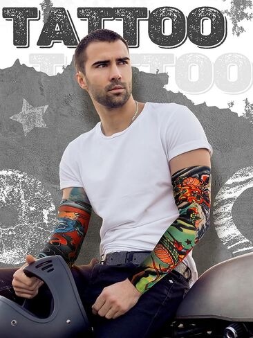 Geyoga 12 Pcs Tattoo Sleeves Fake Arm Sleeves Cover Realistic Soft Elasticity UV Protection for Men Women Working in Kuwait