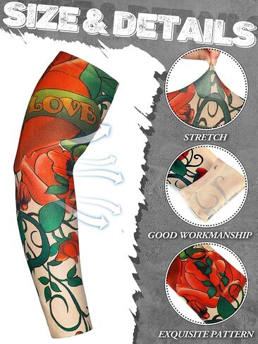 Geyoga 12 Pcs Tattoo Sleeves Fake Arm Sleeves Cover Realistic Soft Elasticity UV Protection for Men Women Working in Kuwait