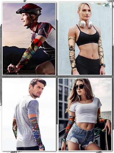 Geyoga 12 Pcs Tattoo Sleeves Fake Arm Sleeves Cover Realistic Soft Elasticity UV Protection for Men Women Working in Kuwait