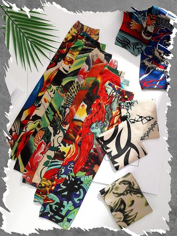 Geyoga 12 Pcs Tattoo Sleeves Fake Arm Sleeves Cover Realistic Soft Elasticity UV Protection for Men Women Working in Kuwait