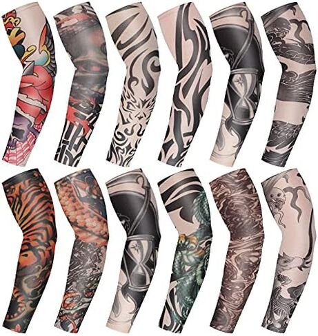 Geyoga 12 Pcs Tattoo Sleeves Fake Arm Sleeves Cover Realistic Soft Elasticity UV Protection for Men Women Working in Kuwait