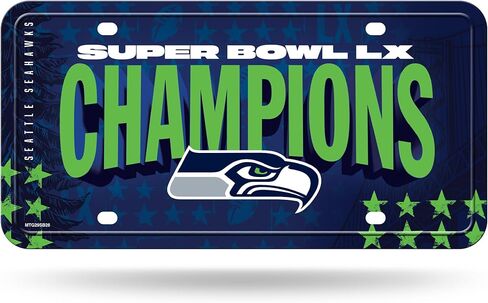 Rico Industries NFL Football Seattle Seahawks 2026 Super Bowl LX Champions Chrome Frame and Metal Tag in Saudi Arabia