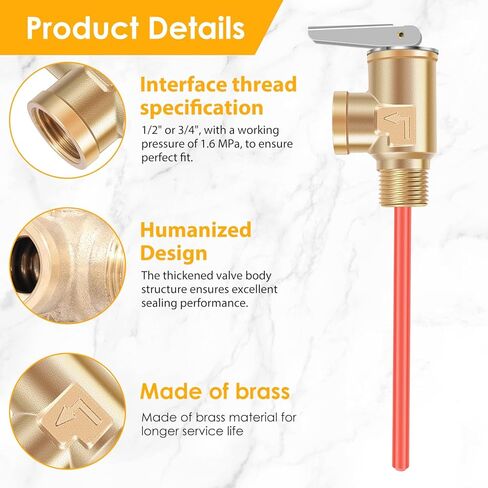 1/2 "NPT RV 0.7MPa صمام تخفيف درجة الحرارة والضغط، صمام أمان نحاسي سميك، صمام تخفيف درجة الحرارة والضغط لسخان المياه RV لخزانات سخان المياه الساخنة (DN15-1pc) in Kuwait