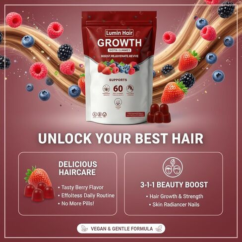 Growth Gummies for Black Women, 60 Vegan Gummies, Daily Hair Nourishment with Biotin, Collagen & Botanical Extracts, Supports Healthy Hair Growth & Strength in Saudi Arabia