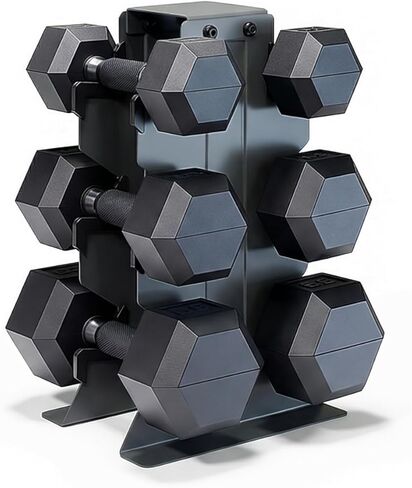 CAP Barbell Rubber Coated Hex Dumbbell Set with Vertical Rack | 100-300 lbs Free Weights Dumbbells Set for Home Gym | Multiple Options in Saudi Arabia