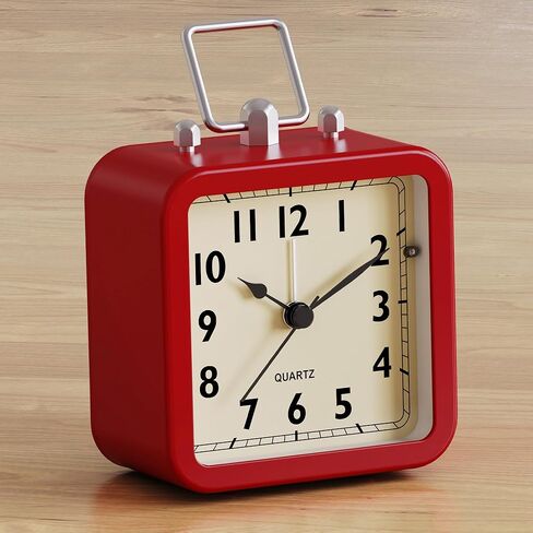 AYRELY® Battery Operated Alarm Clock,Small Retro Table Clock,Slient Metal Desk Clock with Light for Living Room Decor,Bedroom,Bedside,Shelf (Red) in Kuwait