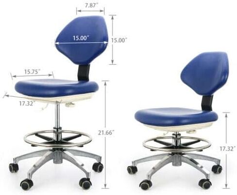 كرسي طبيب الأسنان من جلد البولي يوريثان قابل للتعديل مع عجلات دوارة، مقعد طبيب أزرق لممارسة طب الأسنان بشكل مريح in Kuwait
