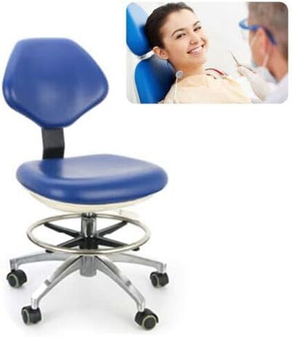 كرسي طبيب الأسنان من جلد البولي يوريثان قابل للتعديل مع عجلات دوارة، مقعد طبيب أزرق لممارسة طب الأسنان بشكل مريح in Kuwait