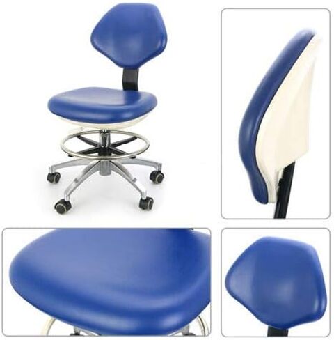 كرسي طبيب الأسنان من جلد البولي يوريثان قابل للتعديل مع عجلات دوارة، مقعد طبيب أزرق لممارسة طب الأسنان بشكل مريح in Kuwait