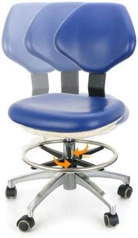 كرسي طبيب الأسنان من جلد البولي يوريثان قابل للتعديل مع عجلات دوارة، مقعد طبيب أزرق لممارسة طب الأسنان بشكل مريح in Kuwait